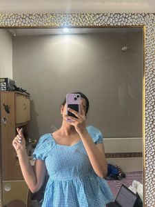 Blue Gingham Babydoll Top