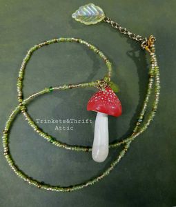 Magical Forest Clay Mushroom beaded necklace