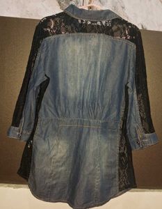 Combo Of Mesh Net Sweater With Denim Top