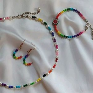 Rainbow necklace and bracelet &amp; earrings.
