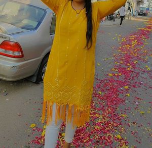 💛Yellow Embroidered Kurta for women