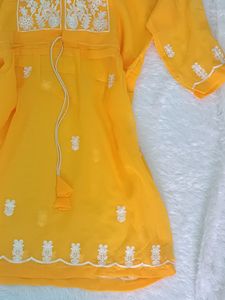 Mustard Chikankari Kurti