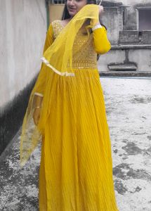 Yellow Embellished Anarkali Dress