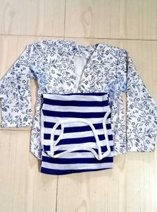 White Jacket With Blue Stripes T-shirt