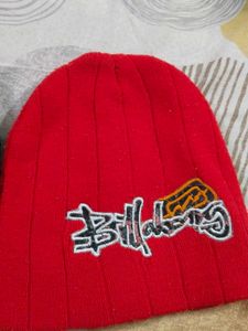 Red &amp; Blue Knit Baby Cap with Fun Patch
