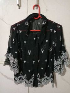 Black Embroidery Short