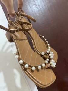 Brown Quilted Pearl Sandals