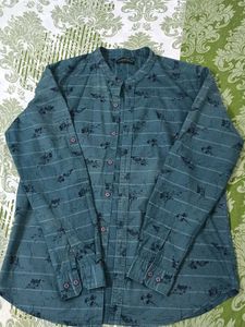 Patterned Band Collar Shirt