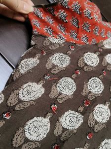 Women Red Cotton Printed Half Sleeve Kurta
