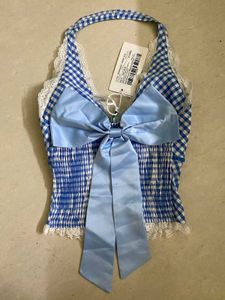 Blue Gingham Halter Top