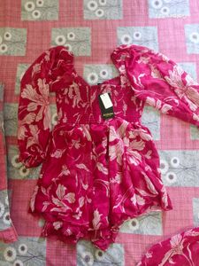 Pink Georgette Sharara Coord Set