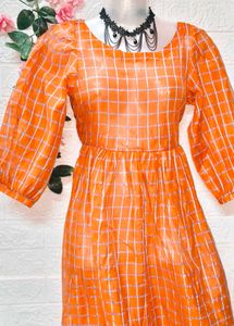 🥳🥳🥳Free! Free! Free!/ Orange Checkered Dress