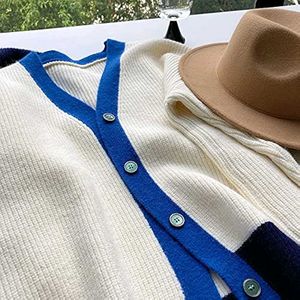✨ Cozy Cream &amp; Blue Knit Cardigan