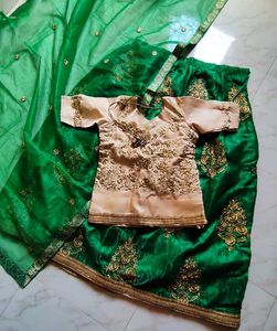 Green &amp; Gold Lehenga Choli Set