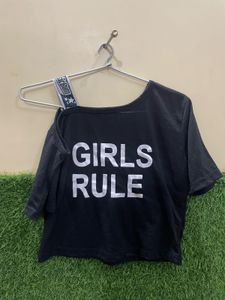 ONE SHOULDER BLACK PRINTED TOP
