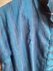 Blue Striped Mandarin Collar Top