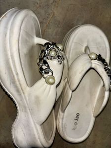 White Platform Pearl Thong Sandals