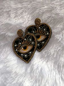 Beaded Evil Eye Black Earrings