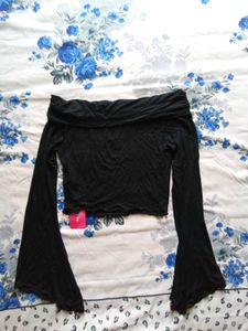 Gothic Offshoulder Flared Sleeves Crop Top