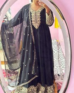 Elegant Black Embroidered Anarkali Suit