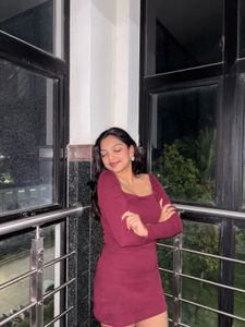maroon mini bodycon dress with details