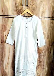 White Emboridery Work Kurti Size-34