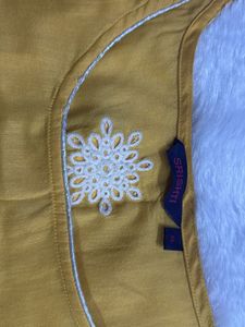 🔥Embroidered Mustard Tunic Kurti 🔥