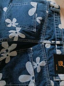 Floral Print Denim Jeans