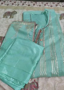 Unstitched Aqua Salwar Kameez Set