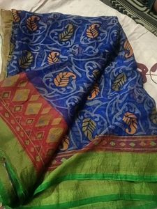 Blue &amp; Red Patterned Saree