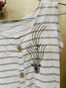 Striped Button Down Tank Dress Type Kurti