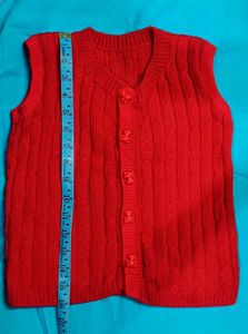 Handmade Red Knit Vest with Cute Bear Buttons