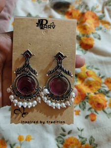 Parv Purple Stone &amp; Pearl Drop Earrings