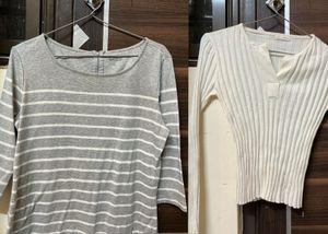 Tops Bundle - Gray Striped & White Ribbed