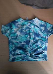 Blue Patterned Twist Front Top