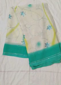 Elegant Green-White Georgette saree