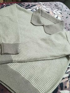 Striped Knit Collared Sweater