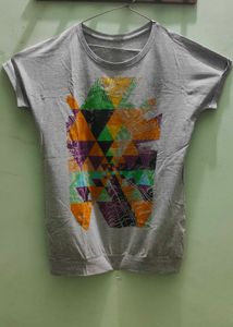 Grey Printed Women's Round Neck T-Shirt