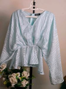 Sassafras White And Blue Peplum Top