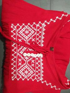Red Embroidered Tunic Top