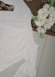 White Off Shoulder Full Sleeves Pretty Top