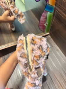 Pink Leopard Faux Fur Crossbody Bag
