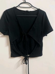 Shein Black Tie-Front Crop Top
