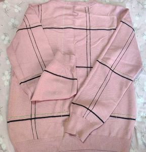 Pink Plaid Knit Sweater