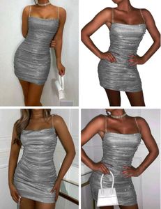 (Urbanic)Glittery Rhinstone Chain Ruched Dress