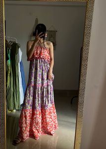 SOLEIL Floral Tiered Sleeveless Ruffle MAXI Dress