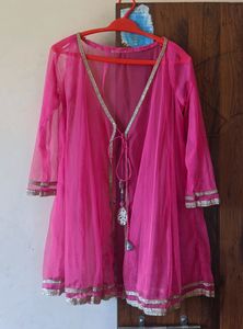 Rani Pink Shrug With Lace Work