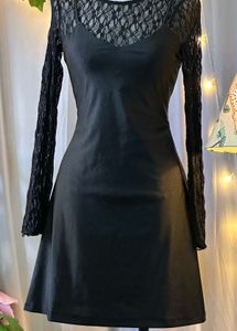 Lace Detail Black Dress with corset belt