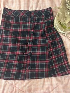 Plaid Button Front Mini Skirt