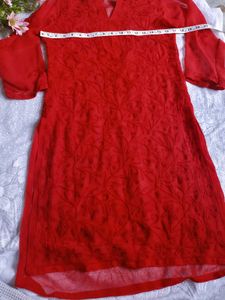 Red Chikankari embroidery Kurta